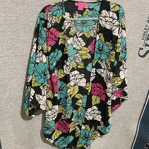 Betsey Johnson Floral Kimono Top - Black, Pink, Teal, Yellow